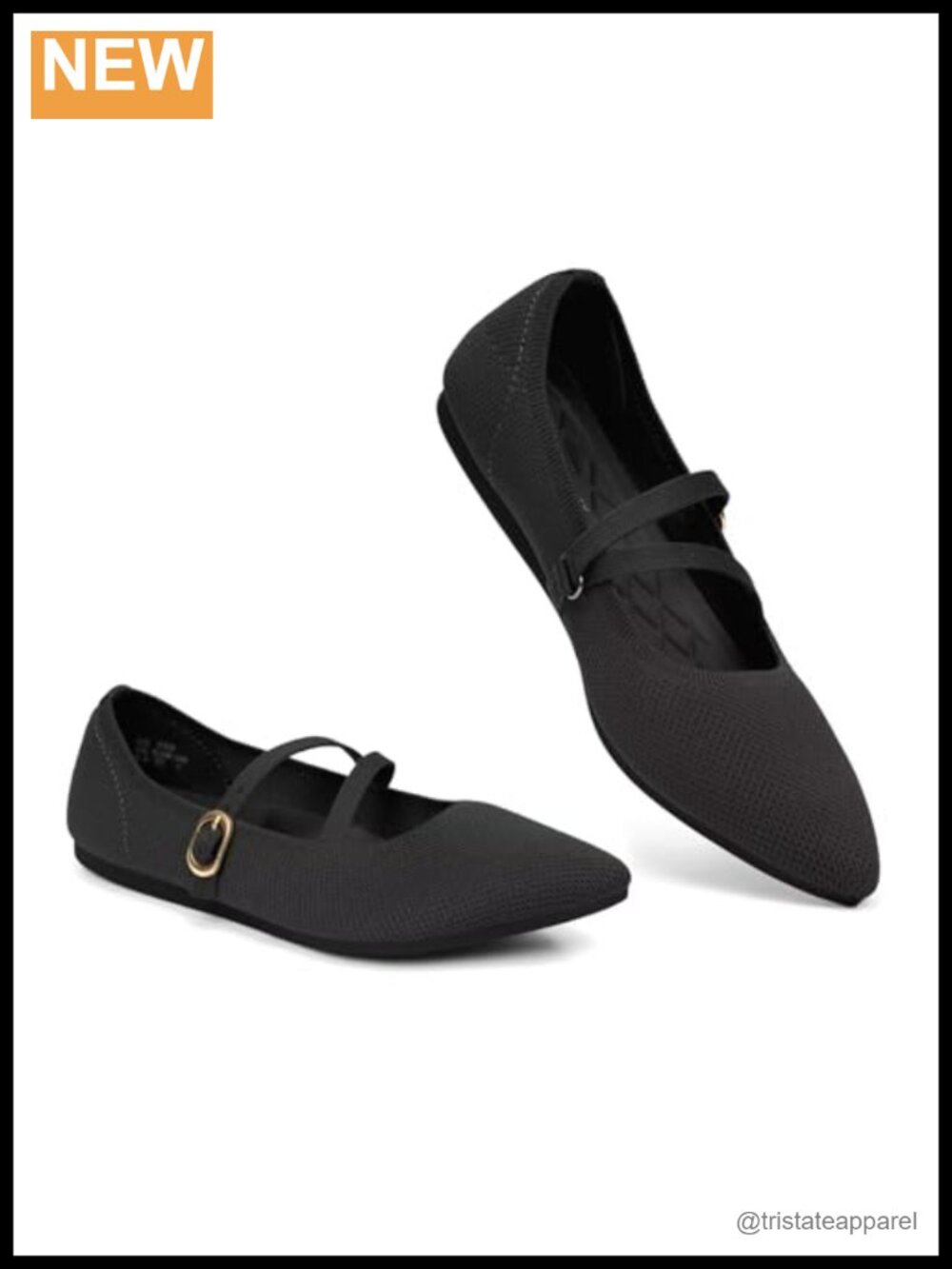 Knit Mary Jane Flats Pointed Toe Adjustable Strap Non-Slip Women's